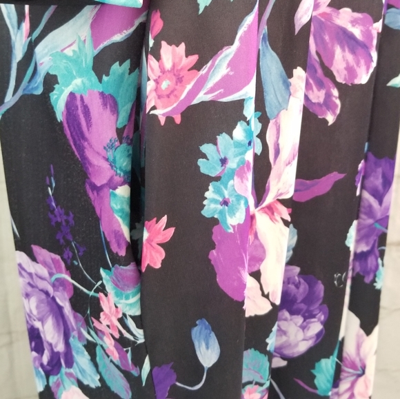 Vintage M/L Black Floral 3/4 Sleeve Maxi Muumuu House Dress 1/2 Zip Pullover - Picture 7 of 8